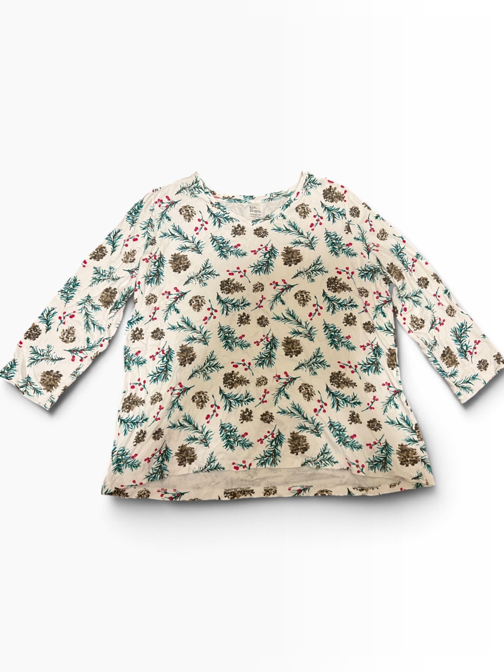 Kim Rogers 100% Cotton Perfectly Soft Long Sleeve Christmas Pinecone Berry  Top